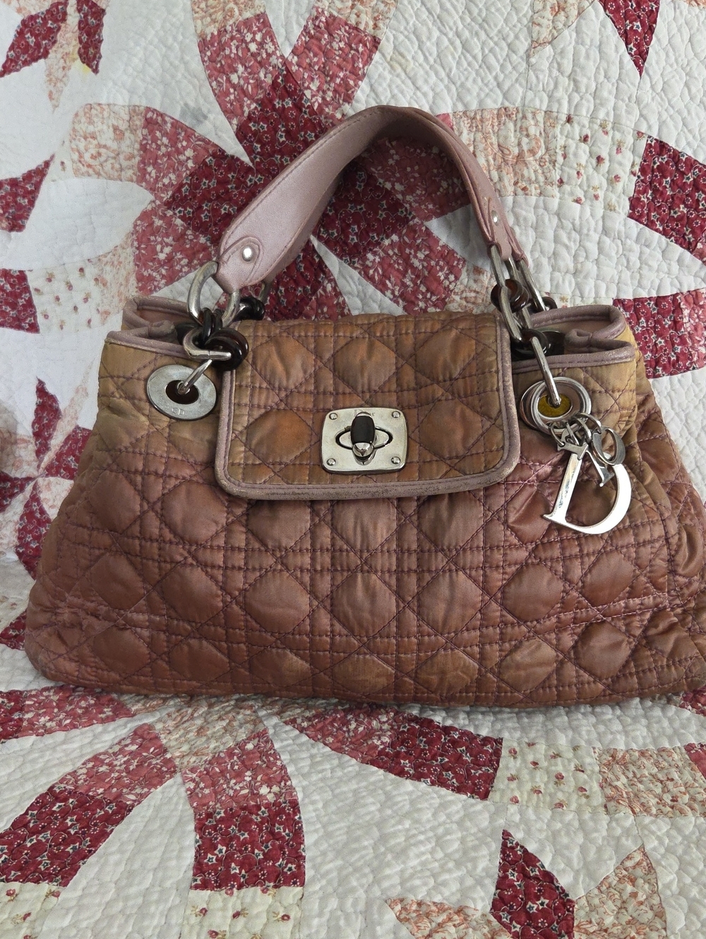 Dior Cannage Shoulder Bag in Pink and Brown Tones Ombre